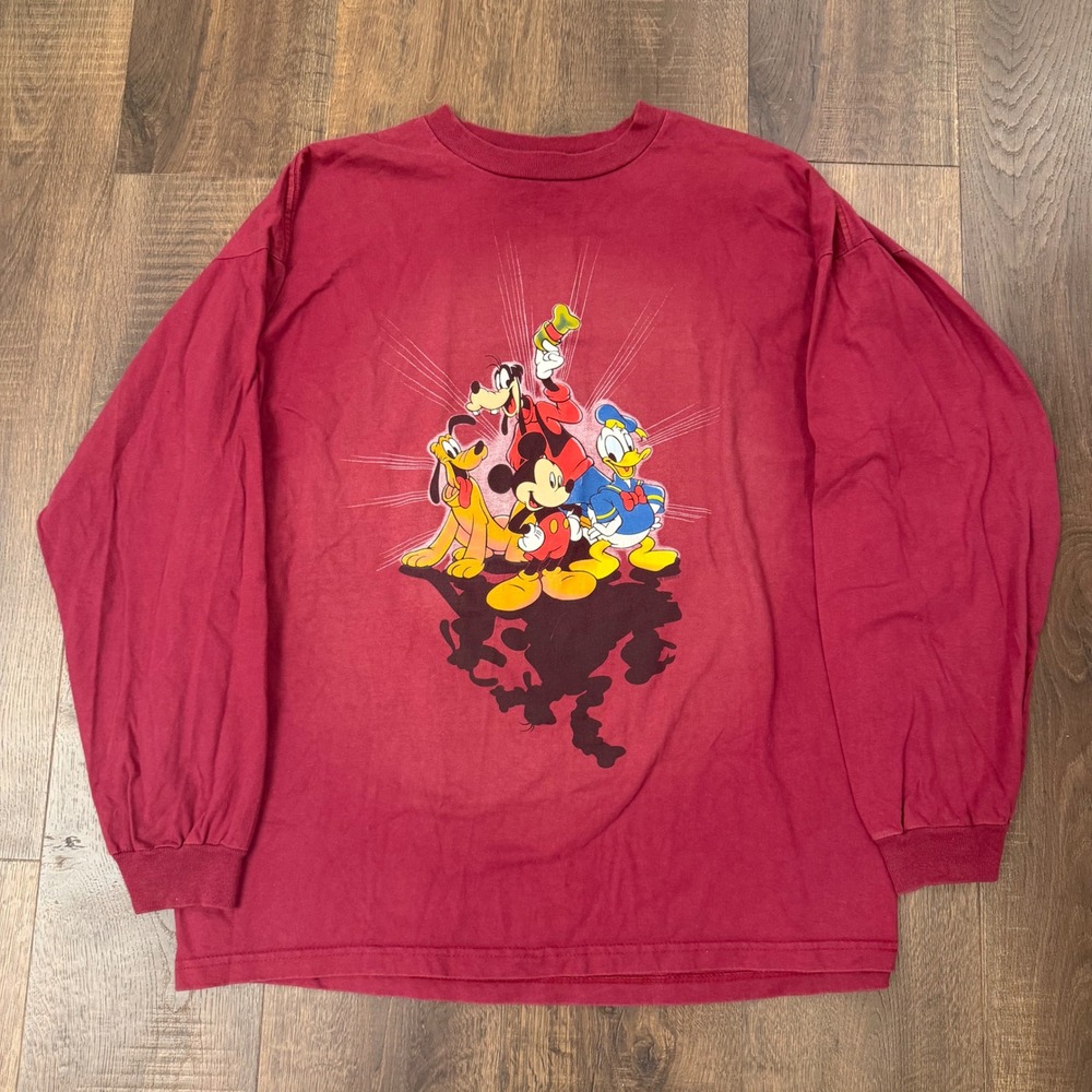 Vintage 90s Mickey Unlimited Disney Long Sleeve Shirt Mens XL Maroon Made in USA